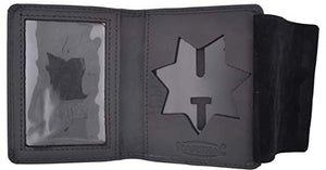 Leather Badge Holder 7 Pointed Star Compact, Low Profile Case with Single Id Window-menswallet