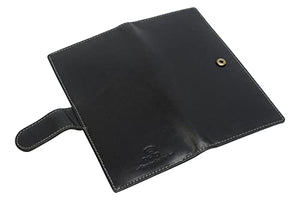 Genuine Buffalo Leather RFID Blocking Checkbook Cover Holder with Snap Closure-menswallet