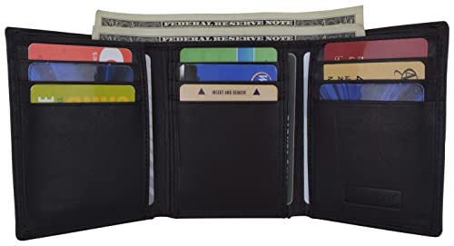 Men's Genuine Leather Slim Trifold Wallet With ID Window & Credit Card Pockets-menswallet