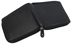 RFID Blocking Mens Zip Around Wallet Cowhide Leather Zipper Bifold-menswallet