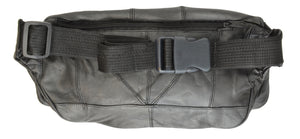Large Black Solid Leather Waist Fanny Pack Belt Bag Travel Hip Purse Mens Womens Marshal-menswallet