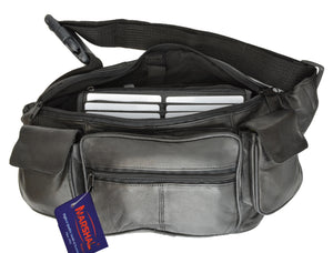 Marshal Genuine Leather Unisex Large Waist Fanny Pack with Two Cell Phone Pockets-menswallet