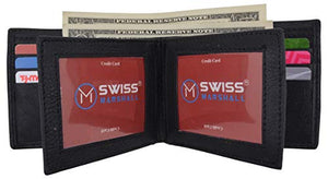 Swiss Marshall RFID Wallets for Men – Premium Quality Men’s Leather Wallet – Black Bifold Wallet - Elegant Handcrafted Design – Large Storage Capacity – Deluxe Packaging-menswallet