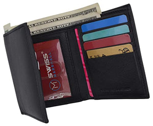 Mens Wallets Leather RFID Blocking Trifold Wallet Extra Capacity Removable ID Card Holder Insert-menswallet