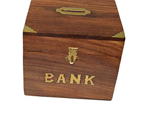 OM SHRI OM Handmade Wood Money Coin Bank, Safe Piggy Bank, Coin Bank for Kids & Adults-menswallet