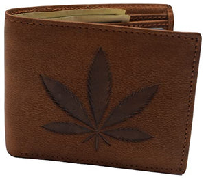 Real Leather RFID Blocking Men's Marijuana Leaf Bifold Wallet-menswallet