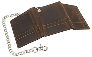 RFID Blocking Men's Chain Biker Vintage Genuine Leather Slim Trifold Wallet-menswallet