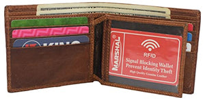 RFID Blocking Real Leather Slim Bifold Wallet Center ID Flap Window Engraved Logos Front Pocket Wallet for Men-menswallet