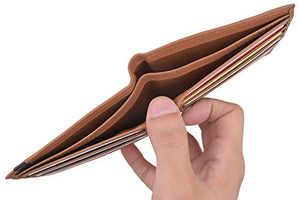 Cazoro Men’s Slimfold RFID Safe Slim Bifold Wallet Smooth Leather Front Pocket Tan-menswallet