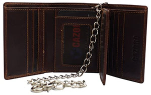 RFID Blocking Men's Classic Biker Chain Trifold Crazy Horse Leather Wallet-menswallet