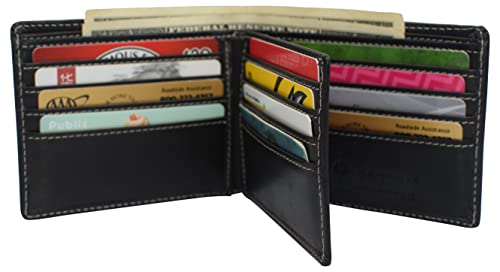 RFID Blocking Bifold Vintage Buffalo Leather Wallet For Men with Center Flap ID-menswallet
