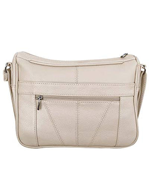 Women's genuine leather cross body shoulder strap organizer purse, cream-menswallet