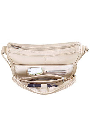 Women's genuine leather cross body shoulder strap organizer purse, cream-menswallet