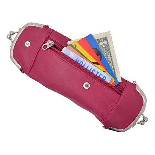 Genuine Leather Cigarette and Lighter Case with Twist Clasp Hot Pink-menswallet