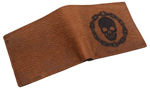 Men's RFID Blocking Genuine Leather Skull Chain Bifold Classic Wallet-menswallet