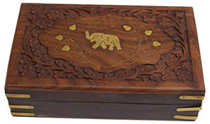 Gorgeous Hand Carved Rosewood Trinket Jewelry Box Elephant Design with Velvet Interior-menswallet