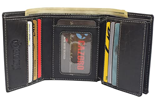 Vintage Buffalo Leather Men's RFID Trifold Wallet With Double ID Windows-menswallet