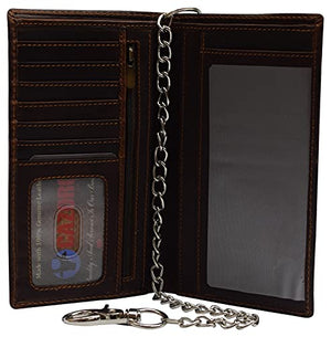 RFID Blocking Vintage Leather Slim Long Bifold Checkbook Biker Chain Wallet-menswallet