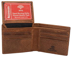 Men's RFID Blocking Genuine Leather Skull Chain Bifold Classic Wallet-menswallet