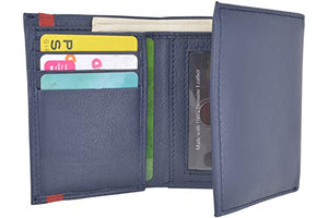 Men's Soft Premium Leather RFID Trifold Wallet Sleek & Slim ID Window Credit Card Holder Navy Blue-menswallet