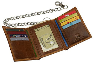 RFID Blocking Leather Chain Trifold with ID Window and Credit Card Pockets USA Series-menswallet