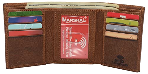 Swiss Marshall Super Dad Real Leather Men's RFID Blocking Trifold Wallet with Outside ID Window Gift-menswallet