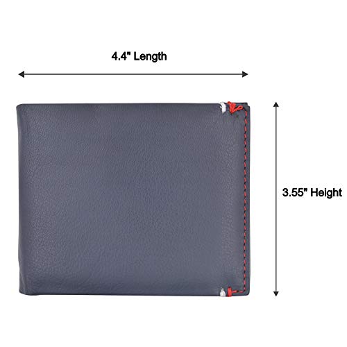 RFID Blocking Bifold Soft Genuine Leather Wallet for Men Slim Thin Design Billfold Navy Blue
