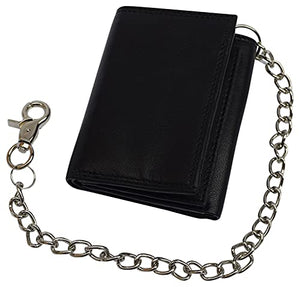 Men's RFID Blocking Premium Leather Chain Trifold Wallet-menswallet