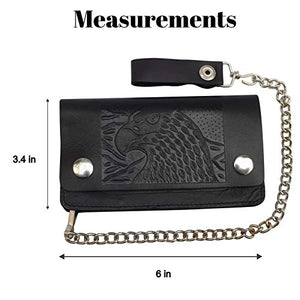 Trifold Biker's Large Wallet ID Card Holder With Chain Genuine Leather-menswallet