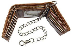 RFID Blocking Leather Chain Trifold with ID Window and Credit Card Pockets USA Series-menswallet