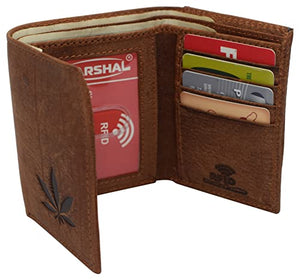 Marijuana Leaf Men's Real Leather RFID Blocking Trifold Wallet with Outside ID Window-menswallet