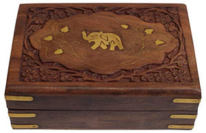 Rosewood Keepsake Box Jewelry Trinket Organizer Handcrafted Elephant and Floral Design-menswallet