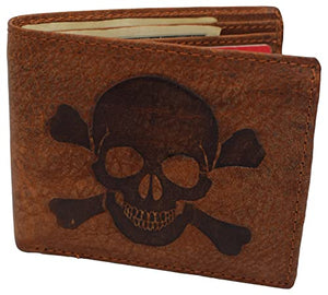 Skull Bone Men's RFID Blocking Real Leather Bifold Trifold Wallet-menswallet