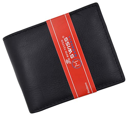 Swiss Marshall RFID Wallets for Men – Premium Quality Men’s Leather Wallet – Black Bifold Wallet - Elegant Handcrafted Design – Large Storage Capacity – Deluxe Packaging - wallets for men's at mens wallet