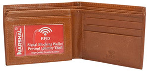 Marshal Leather RFID Blocking Biker Logo Classic Bifold Wallet for Men-menswallet
