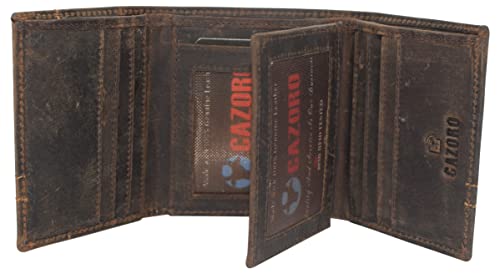 CAZORO Men's RFID Blocking Vintage Genuine Leather Classic Trifold Wallet for Men with Box-menswallet