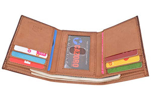 Cazoro Genuine Leather Mens RFID Blocking Slim Trifold Wallet 8 Cards 1 ID Window 2 Bill Pockets-menswallet