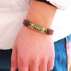 Maple Leaf Leather Bracelet Wristband Jewelry Cuff for Men Women Fall Black Brown-menswallet
