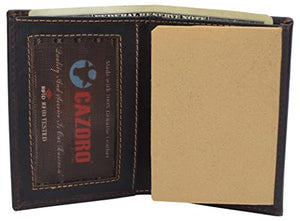 RFID Blocking Genuine Vintage Leather Bi-Fold Badge Holder Wallet Shield Style with ID window-menswallet