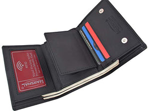 Genuine Leather RFID Blocking Police Badge Holder Trifold Wallet Black with Snap Closure-menswallet