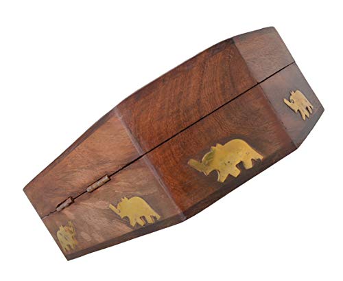 OM SHRI OM Decorative Elephant Floral Handmade Wooden Box Jewelry Organizer Keepsake Storage-menswallet