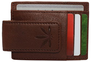 Marijuana Leaf Front Pocket Magnetic Money Clip Wallet Leather Strong Magnet-menswallet