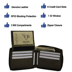 RFID Blocking Men's Zipper Genuine Leather Zip-Around ID Bifold Wallet USA Series-menswallet