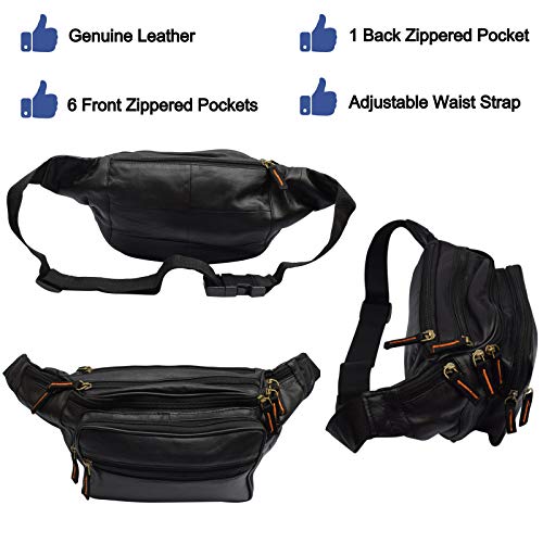 Fanny Pack Outdoor Travel Leather Fanny pack Leather Large Size 7 Pockets Waist Bag.Suitable for Outdoor Mountaineering, Travel, Camping, Cycling, Running, etc.-menswallet