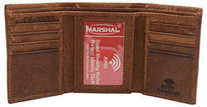 Marijuana Leaf Men's Real Leather RFID Blocking Trifold Wallet with Outside ID Window-menswallet