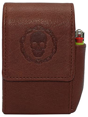 Skull Chain Leather Cigarette Box Anti-Scratch Protective Storage Case with Lighter Holder-menswallet