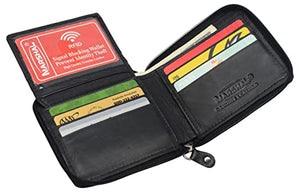 RFID Blocking Mens Zip Around Wallet Cowhide Leather Zipper Bifold-menswallet