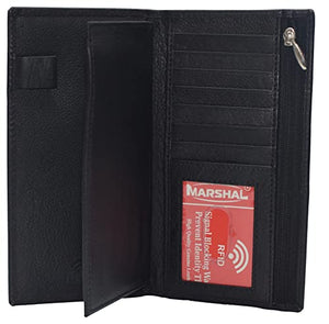 RFID Blocking Genuine Leather Long Bifold Checkbook Organizer Wallet-menswallet