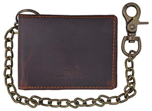 Men's RFID Signal Blocking Biker's Slim Bifold Chain Card ID Vintage Brown Leather Wallet-menswallet