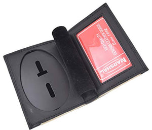 Bi-Fold Badge Holder Wallet, Shield Style with ID Window Leather, Black-menswallet